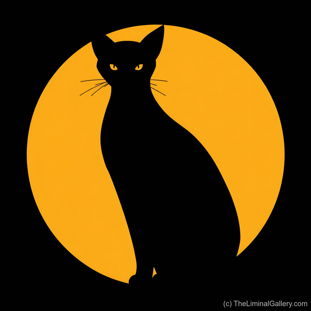 A sleek, golden art deco silhouette of a cat, embodying feline grace, mystery, and poise.